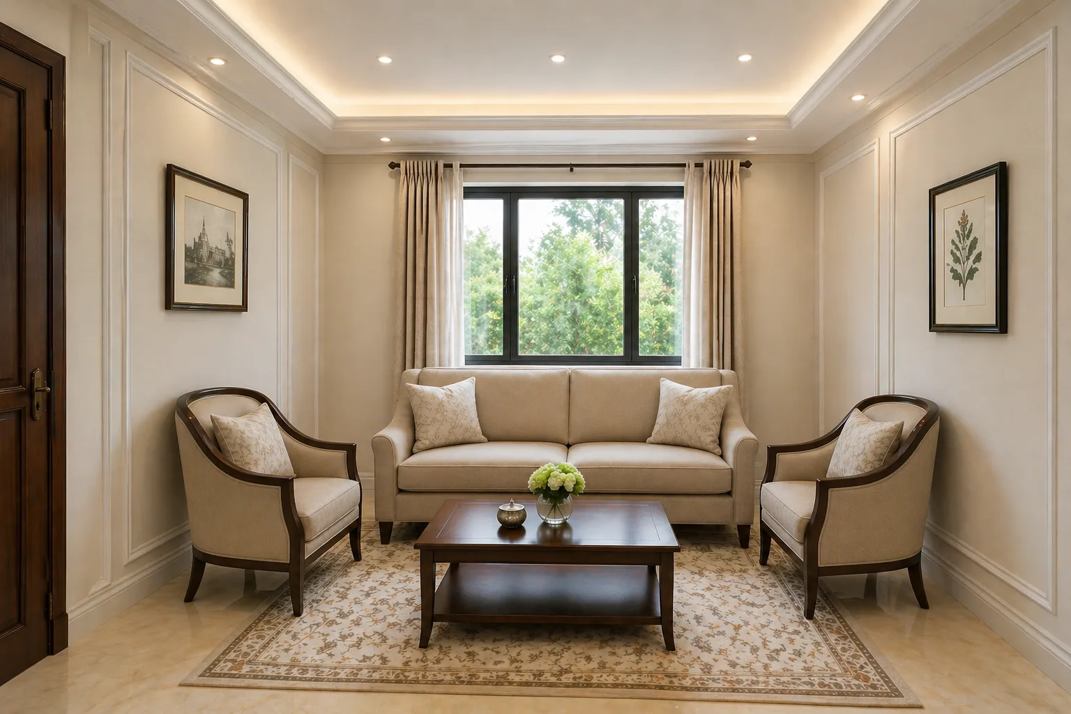 Compact Formal Drawing Room Setup