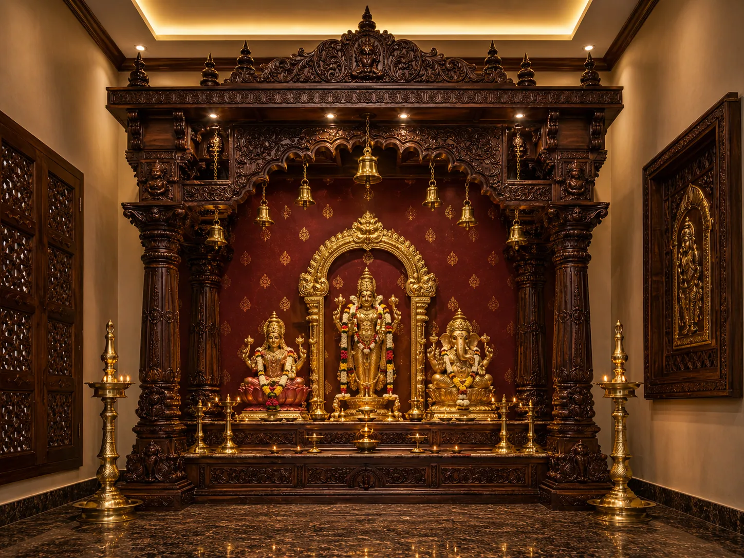 Grand Rosewood Pooja Room Design