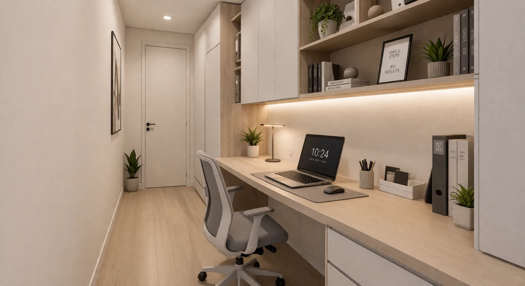 Narrow Office Room Workspace Design