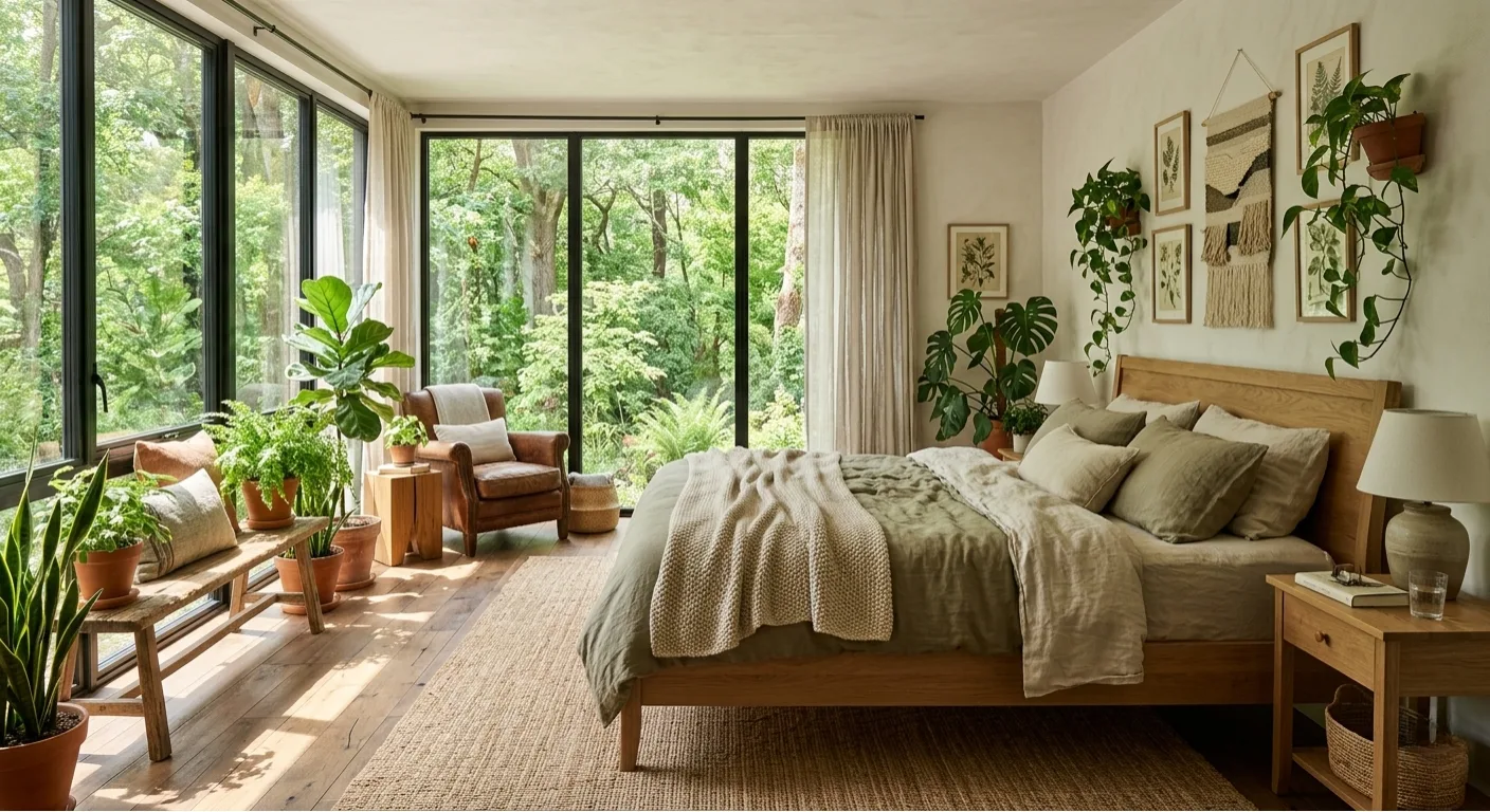 Nature-Inspired Bedroom with Lush Greenery