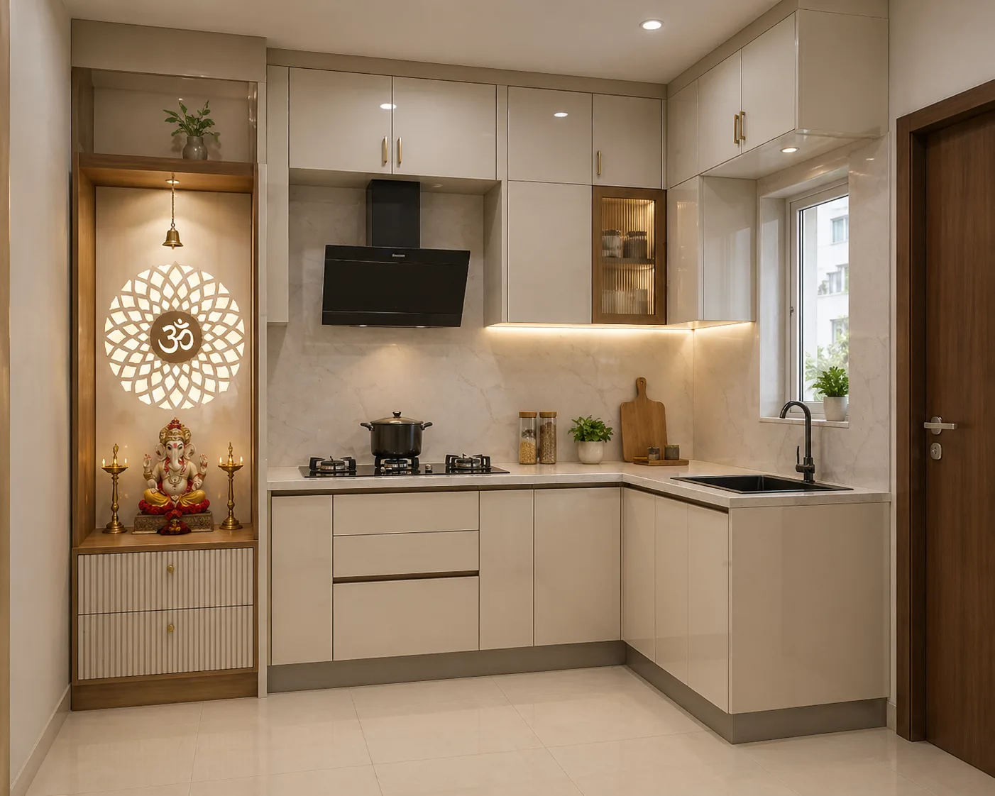 Pooja Room integrated into Kitchen