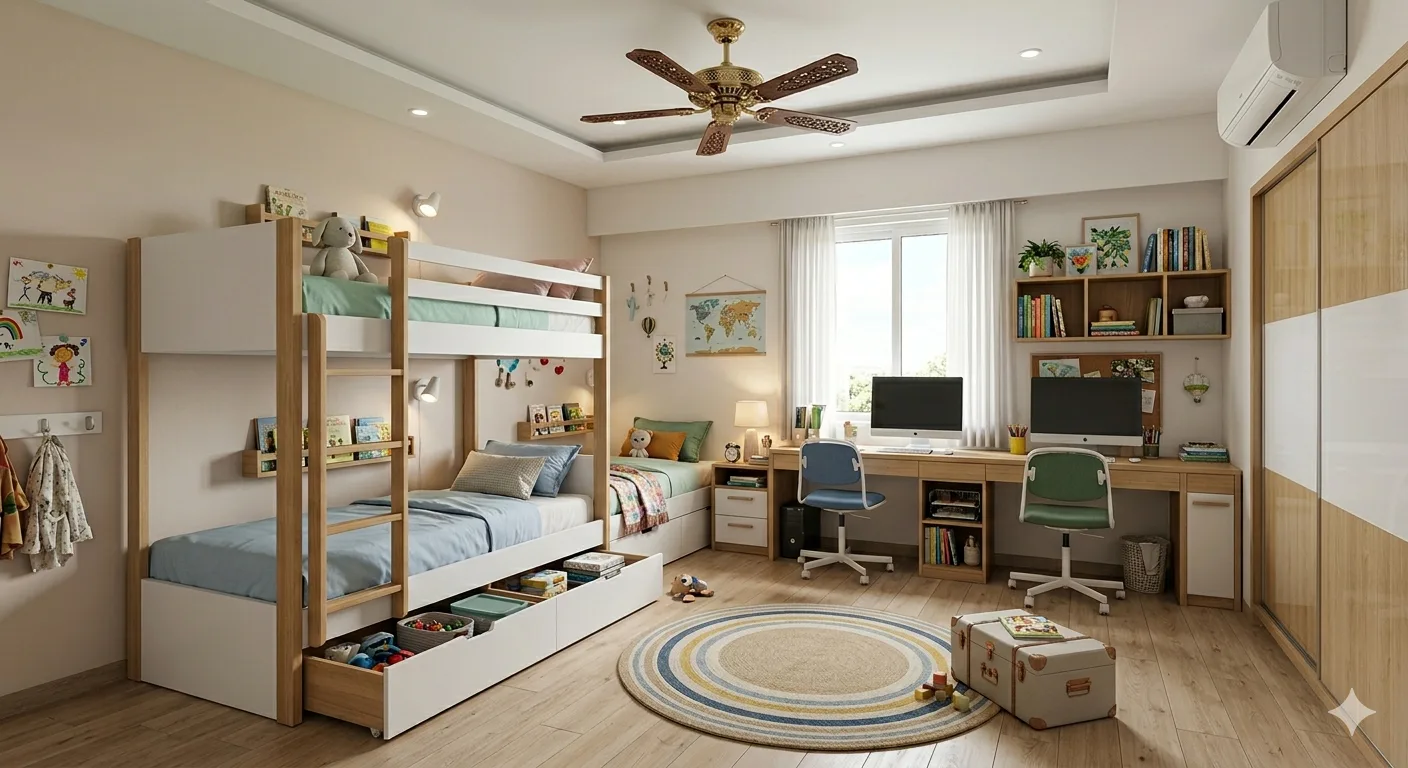 Shared Kids Bedroom with Bunk Beds