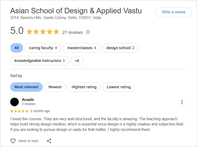 Google ratings and reviews of ASDAV