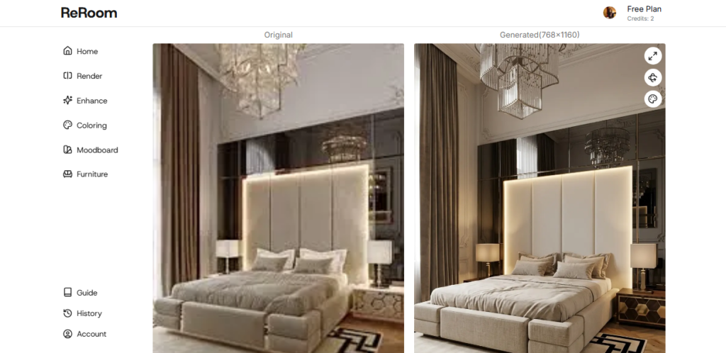ReRoom feature: Enhance existing renders without changing the layout