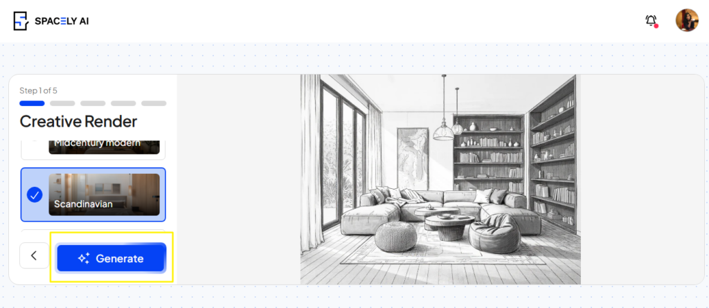 Spacely AI feature: Generate photorealistic renders in under 60 seconds