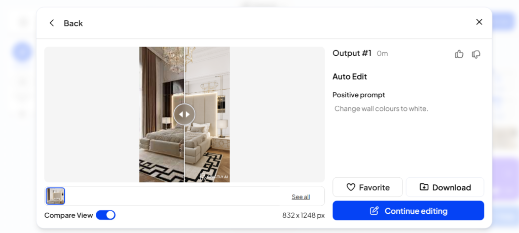 Spacely AI feature: Compare edits before downloading