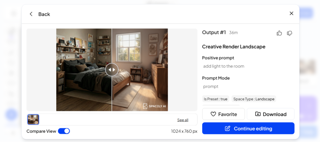 Spacely AI feature: Continue refining generated results