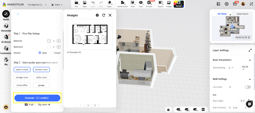 Feature of Homestyler: AI Floor Planner creates layouts in minutes
