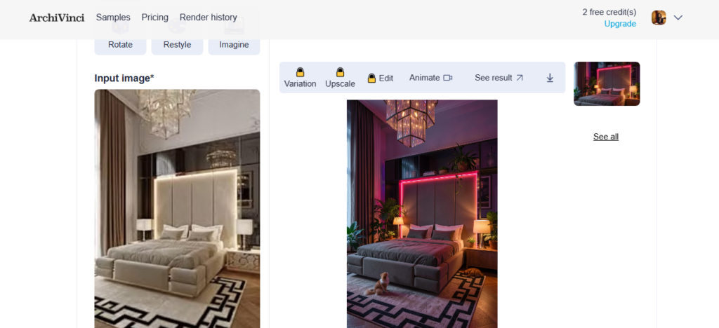 Feature of ArchiVinci: Enhance render quality with AI editing tools