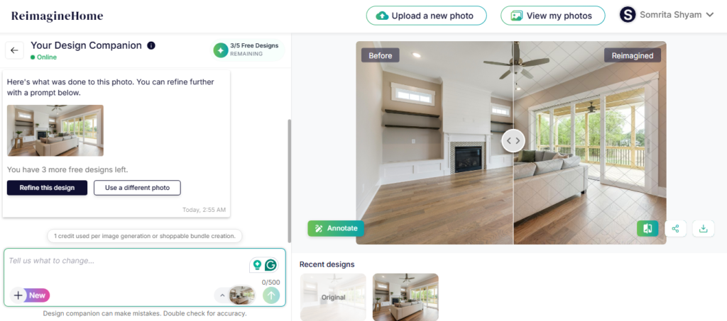 REimagineHome Feature: Refine designs through AI conversations