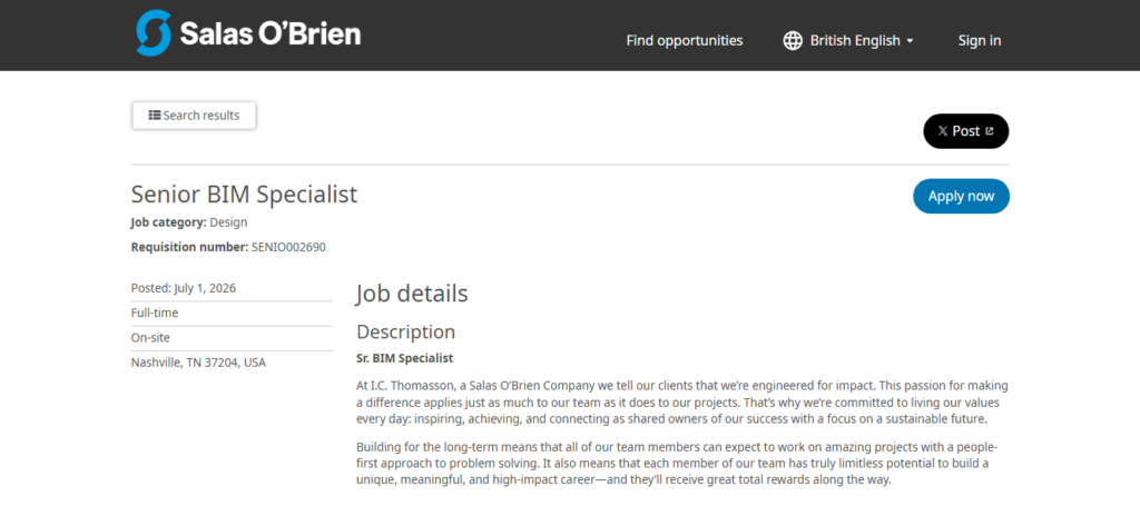 Senior BIM Specialist at Salas O'Brien