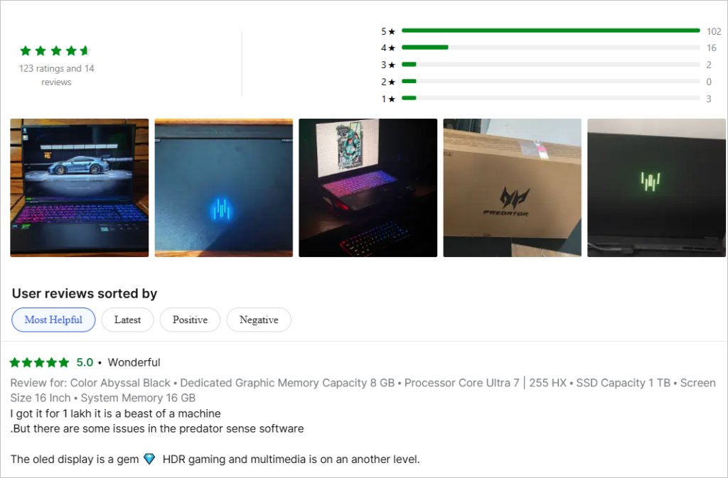 Review for Acer Predator Helios Neo 16S AI