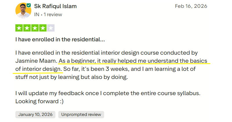 Review by student for Residential Interior Design Course